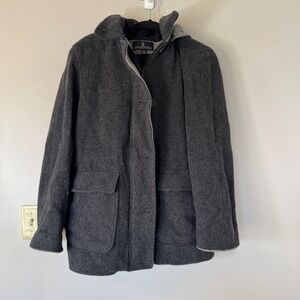 London Fog Charcoal Wool Blend Hooded Duffle Coat Jacket Men's Medium